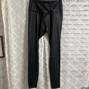 Simply Vera Vera Wang Womens Black Faux Leather Crossover V-Waist Leggings